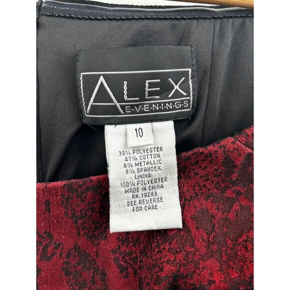 ALEX EVENINGS Red Black Metallic Brocade Fit &‎ Flare Glam Cocktail Dress Sz 10 - Picture 3 of 7